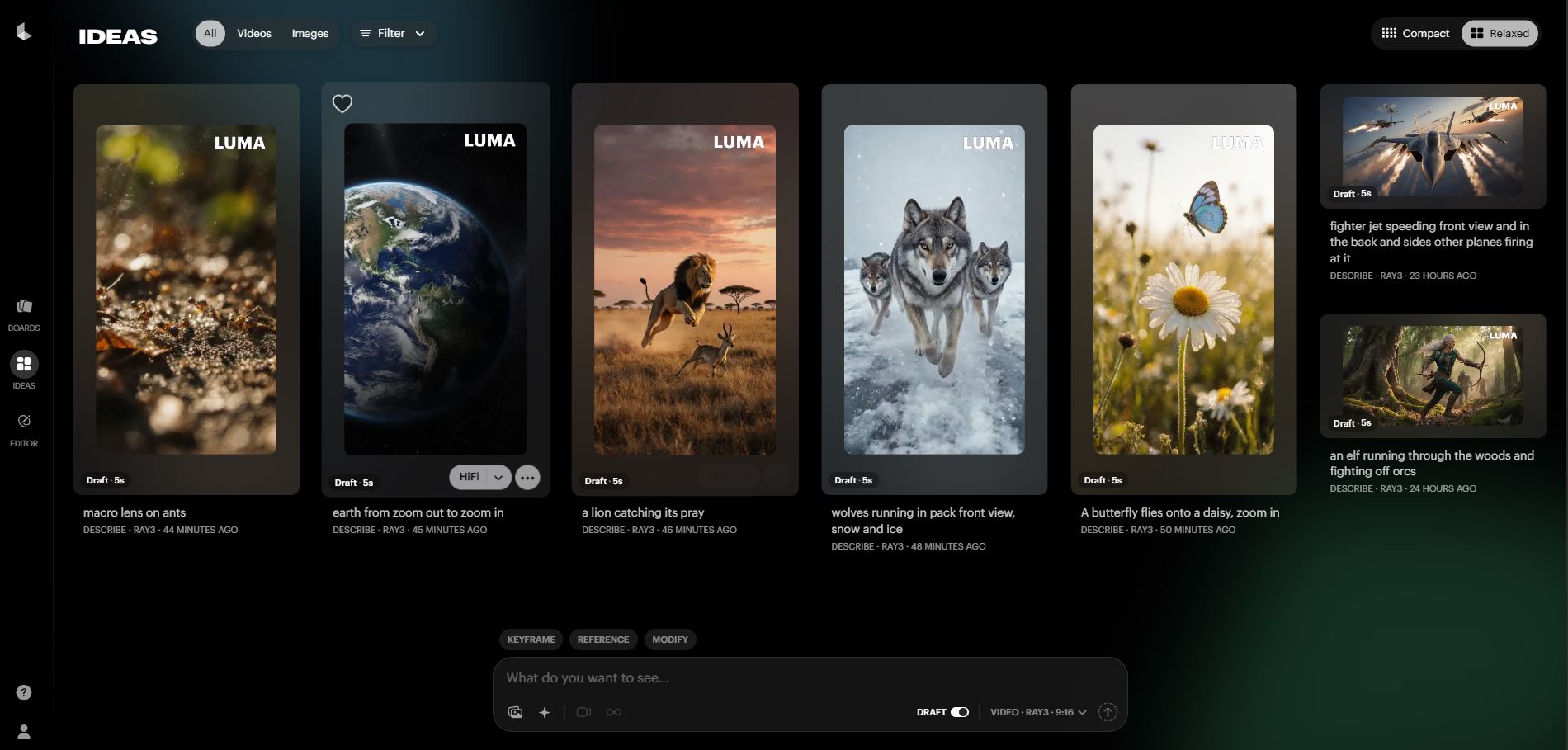Screenshot Luma AI uporabniškega vmesnika in procesa ustvarjanja videa - Luka Pompe